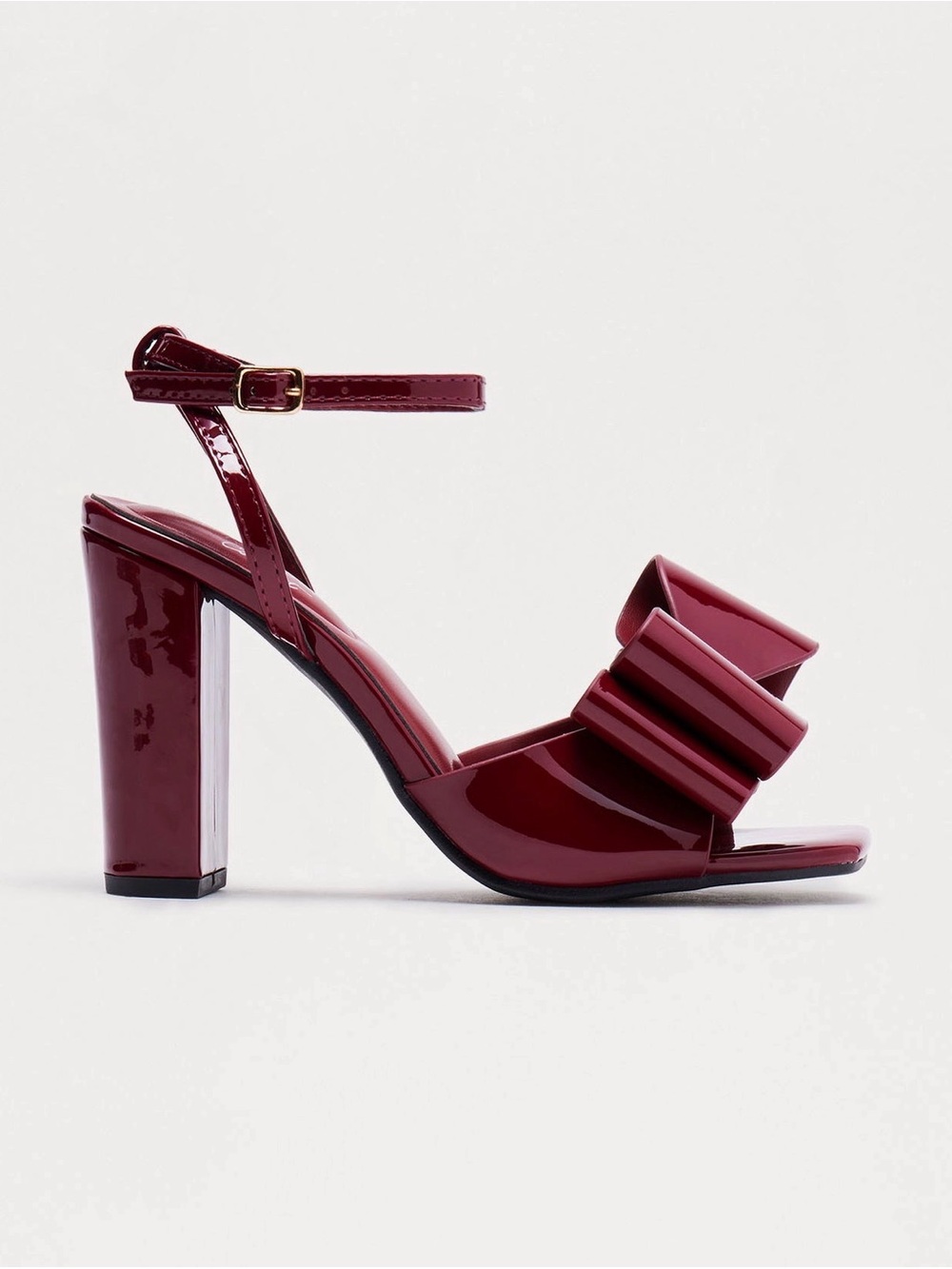 Women's Fashion Nova Burgundy Patent Bow Block Heel Sandals Size 6.5
